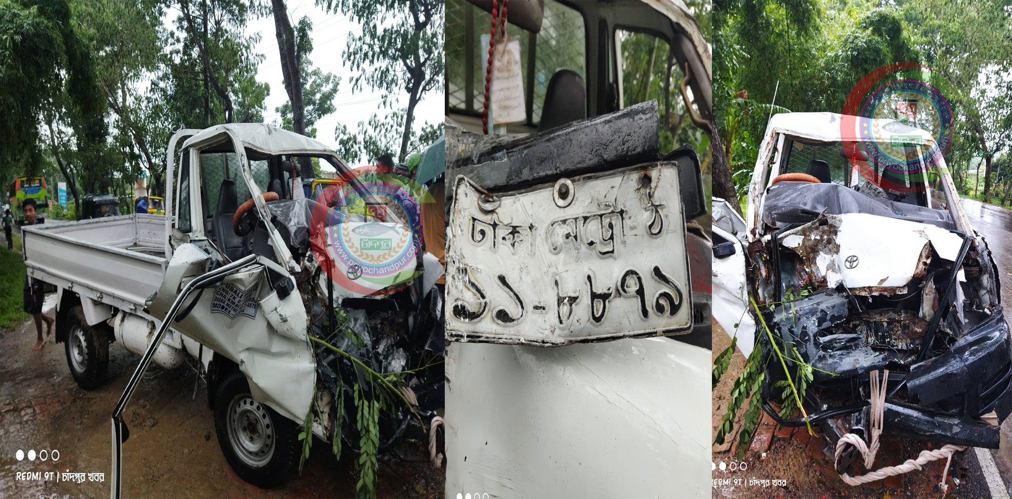 চাঁদপুরে বৃষ্টিতে ফাঁকা রাস্তায় পিকআপকে আঘাত করে চলে যায় বোগদাদ বাস : আহত ২