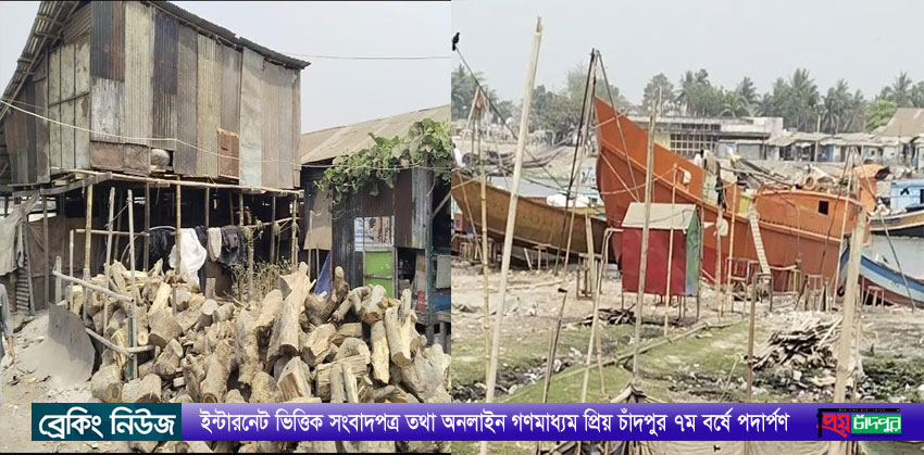 চাঁদপুর ডাকাতিয়া নদীর পাড়ে বিআইডব্লিউটিএর জায়গা দখল করে অবৈধ স্থাপনা নির্মাণ