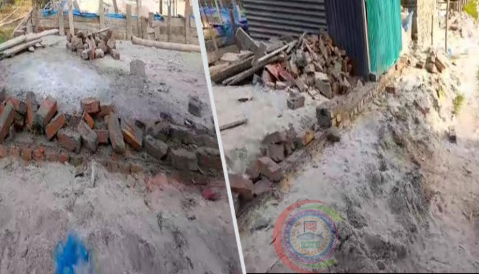 মতলব দক্ষিণে ৩০ বছরের পুরনো রাস্তা সংস্কার কাজে বাঁধা, রাতের আধারে ইটের দেয়াল ভাংচুর