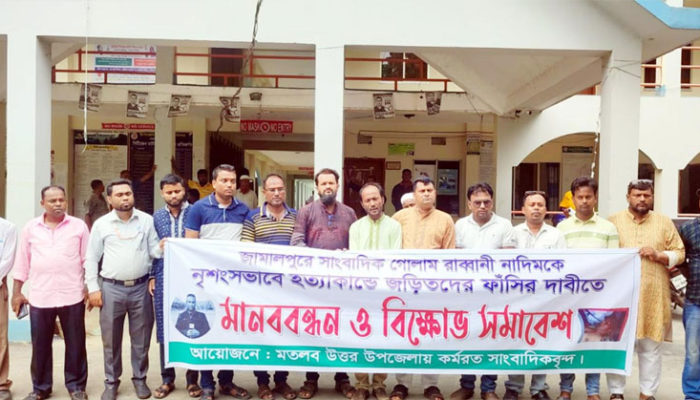 মতলব উত্তরে সাংবাদিকদের মানববন্ধন ও বিক্ষোভ সমাবেশ