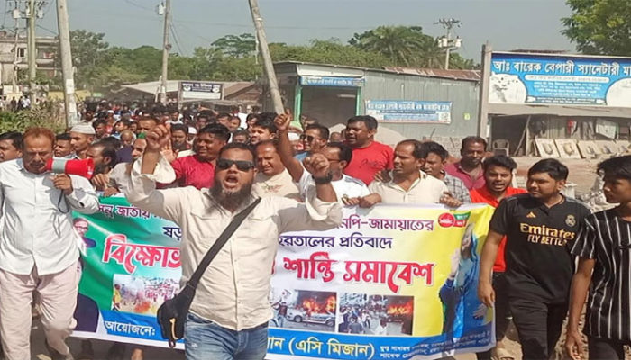হরতাল নৈরাজ্যের প্রতিবাদে মতলব উত্তরে বিক্ষোভ মিছিল