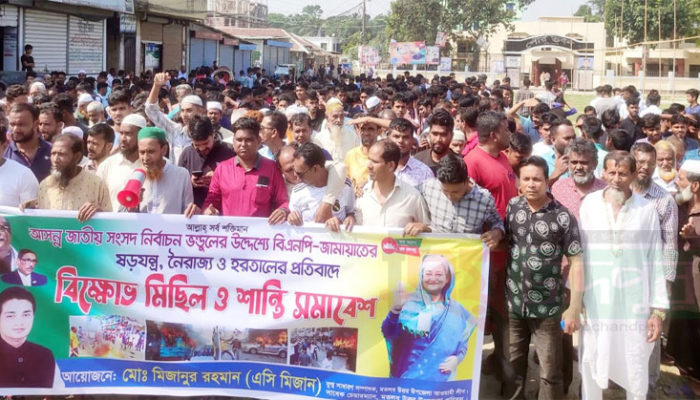 মতলব উত্তরে এসি মিজানের উদ্যোগে বিক্ষোভ মিছিল