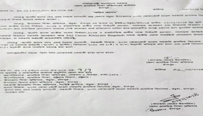 নির্বাচনী প্রচারনায় অংশ গ্রহন করায় কচুয়ায় শিক্ষক ওমর খৈয়াম বরখাস্ত