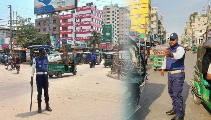 হাজীগঞ্জে তীব্র গরমে বিশ্রাম নেই ট্রাফিক পুলিশের