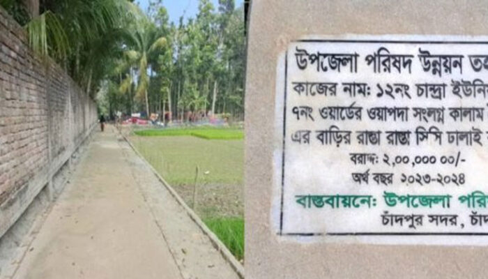 চাঁদপুরে বরাদ্দের রাস্তা কেটে যুবদল নেতার শ্বশুর বাড়ির রাস্তা নির্মাণ