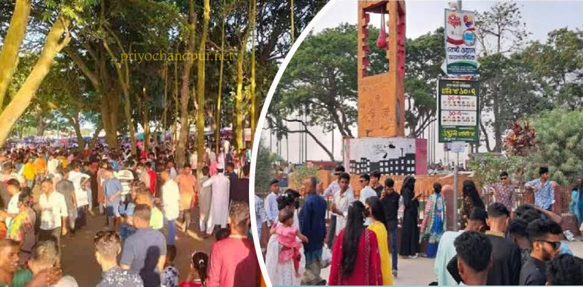 চাঁদপুর তিন নদীর মিলনস্থলে ঈদ আনন্দে মেতেছেন দর্শনার্থীরা
