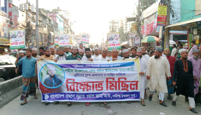 রইস উদ্দিনকে হত্যার বিচারের দাবীতে হাজীগঞ্জে বিক্ষোভ মিছিল