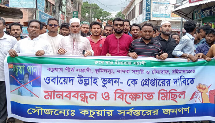 কচুয়ায় বিএনপি নেতাকর্মীদের উদ্যোগে প্রতিবাদ সভা ও মানববন্ধন