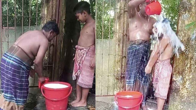 স্ত্রীকে তালাক দিয়ে সন্তানসহ দুধ দিয়ে গোসল