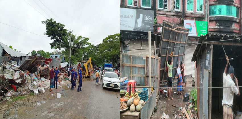 কচুয়ায় সড়কের দু’পাশে শতাধিক অবৈধ স্থাপনা উচ্ছেদ