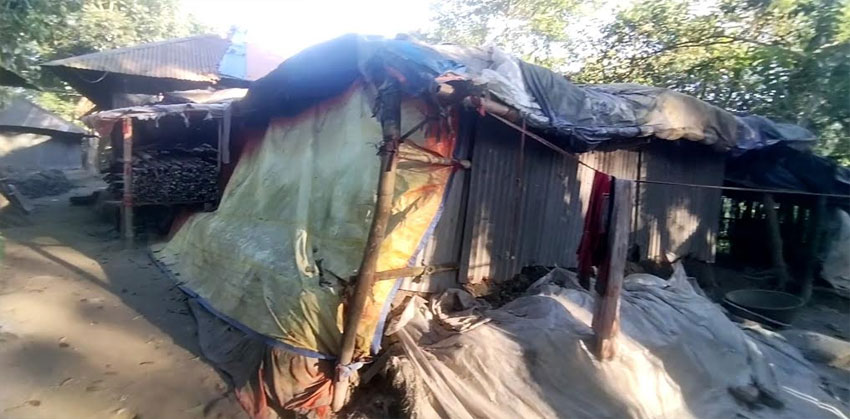 চাঁদপুরের শাহমাহমুদপুরে জরাজীর্ণ ঘরে অসহায় পরিবারের ঝুকিপূর্ণ বসবাস