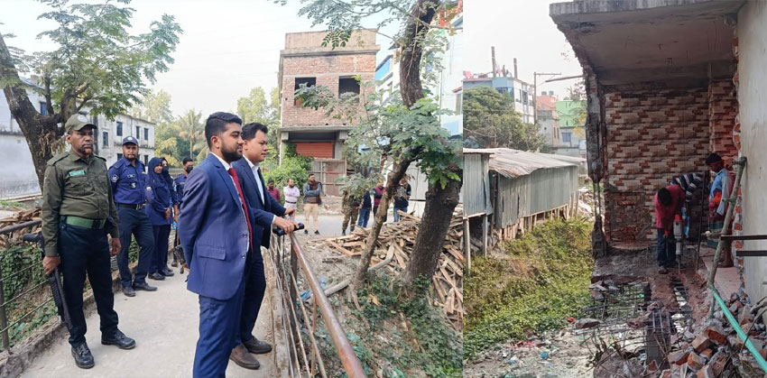 শাহরাস্তিতে আমানিয়া হোটেলের বর্ধিত অংশ ভাঙ্গনে প্রাণ ফিরছে মেহেরগোদা খালের