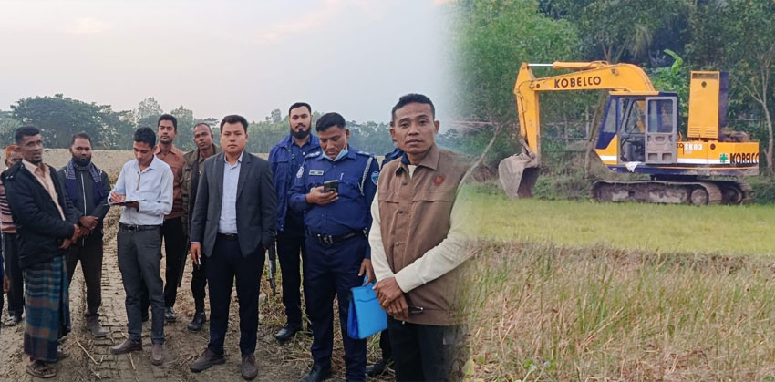 শাহরাস্তিতে ফসলি জমির টপ সয়েল কাটায় ভেকু মালিককে জরিমানা