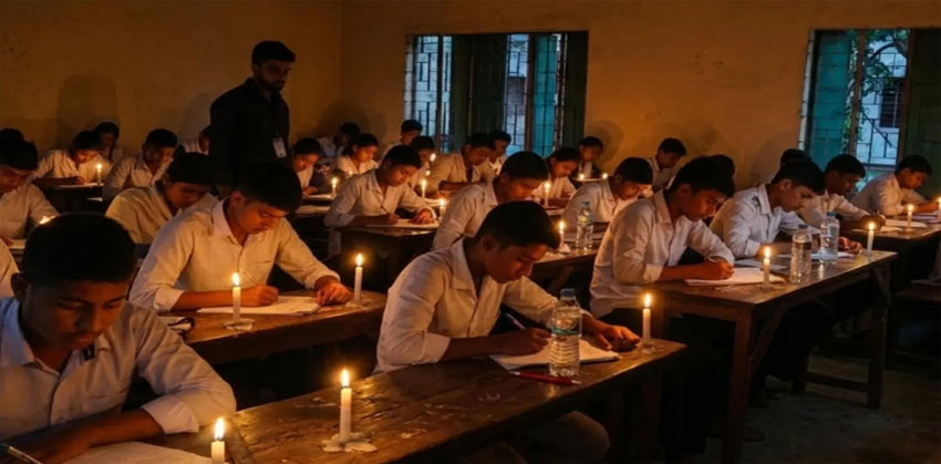 মতলব উত্তরে মোমবাতি-চার্জার লাইটের আলোয় এসএসসি ও সমমান পরীক্ষা