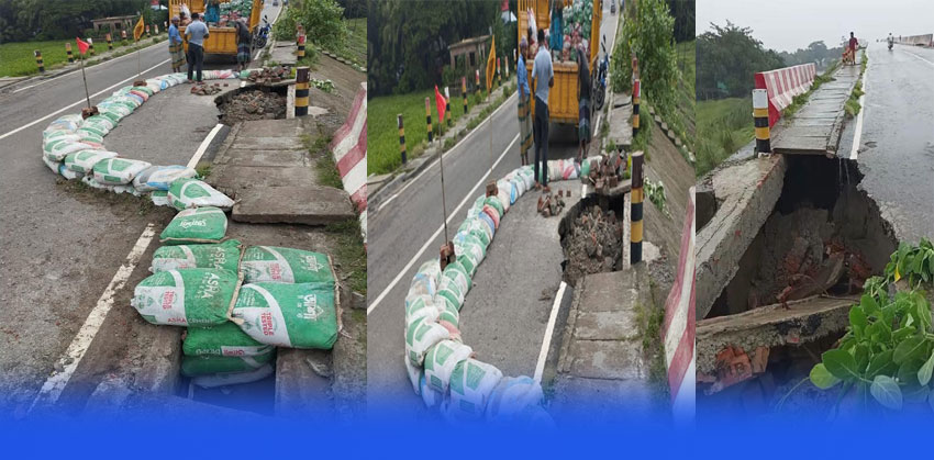 টানা বর্ষণে মতলব সেতুর উত্তর সংযোগ সড়কের নিচে সুড়ঙ্গ, চলছে জরুরি সংস্কার