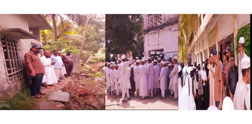পুকুরের পাড় না থাকায় ভোলদিঘী কামিল মাদ্রাসার ১০০ ফুট সীমানা প্রাচীর ধসে পড়ল