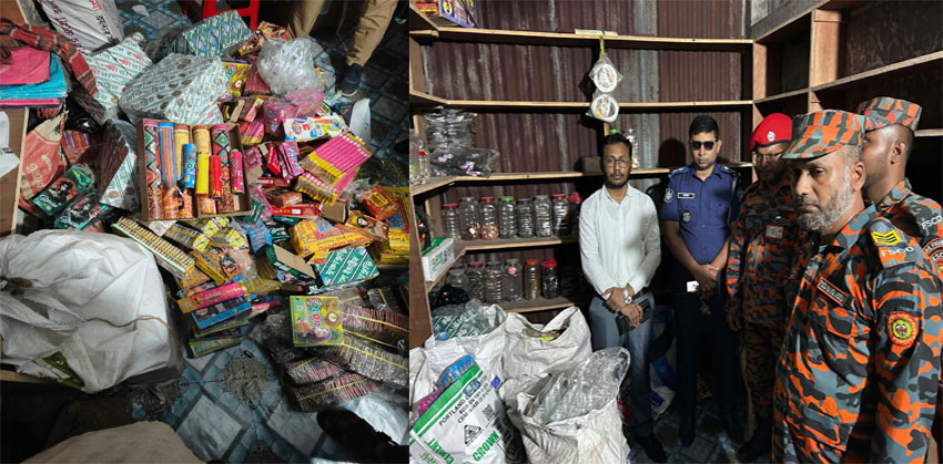 হাজীগঞ্জ বাজারে ভ্রাম্যমাণ আদালতের অভিযান, ১০ হাজার মিটার কারেন্ট জাল ও বিপুল আতশবাজি জব্দ!
